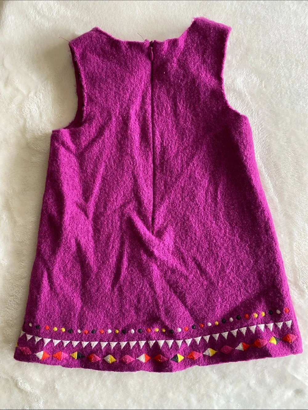 Vintage Boiled wool Girls' Magenta Wool Owl Appliqué Dress